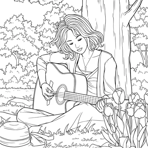 Woman Playing Guitar in the Woods