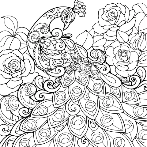 Peacock among Flowers
