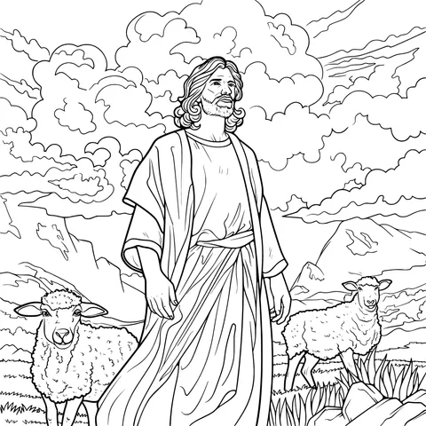 Jesus Shepherding Sheep