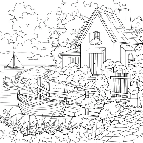 Beautiful Scenery of a Cottage by the River