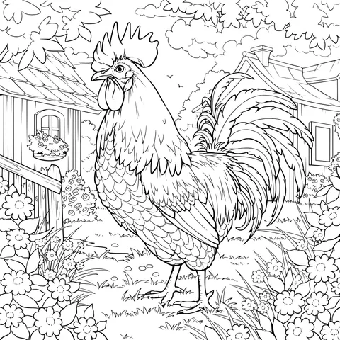 Colorful Rooster in the Countryside