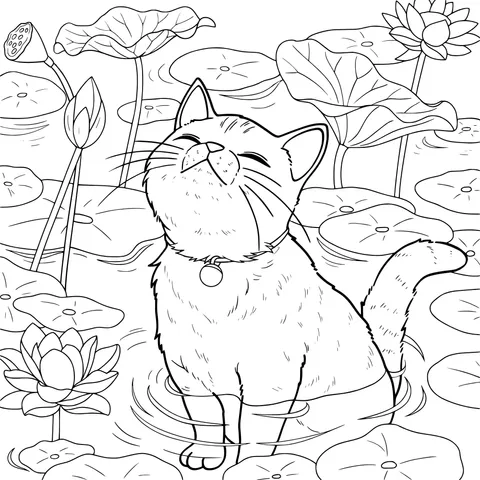 Cat in the Lotus Pond