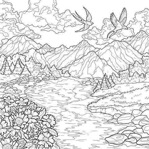Spring Scenery by Mountain River