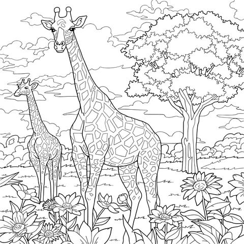 Giraffes on the Grassland