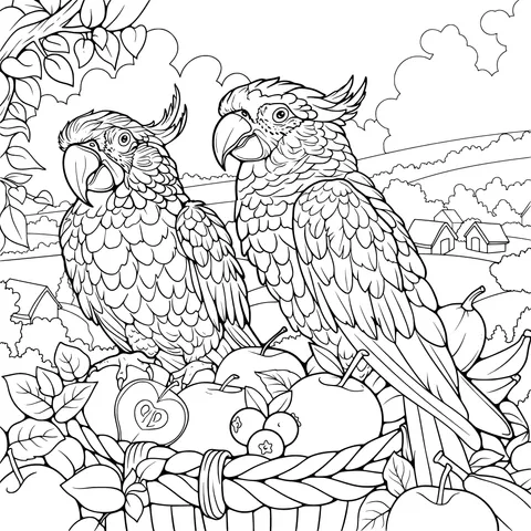 Colorful Parrots on the Basket