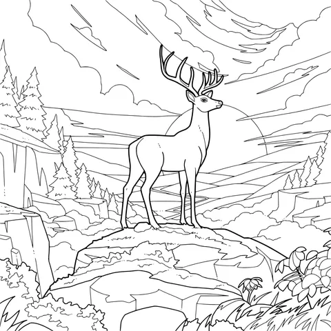 Deer Standing in Mountain Scenery