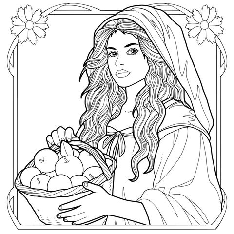 Woman in Red Holding an Apple Basket