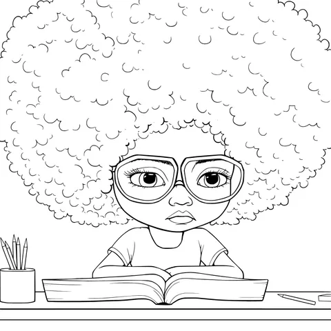 Girl Reading a Book Concentratedly