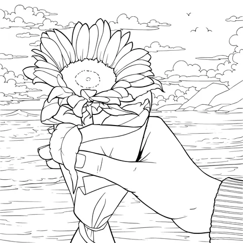Hand - held Sunflower in a Beautiful Scene
