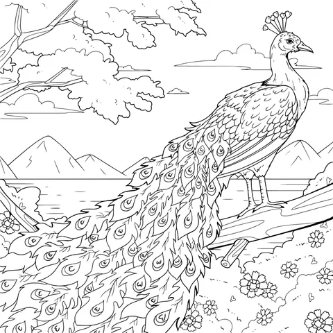 Peacock Perched on a Branch