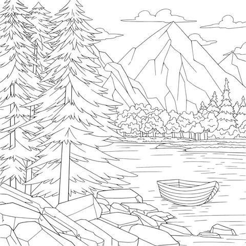 A Boat by the Mountain Lake