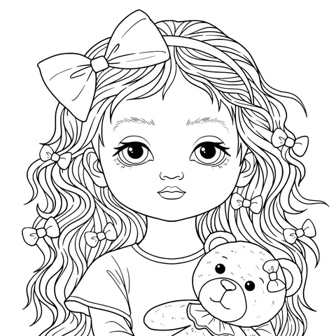 Bow - tied Girl Holding a Teddybear