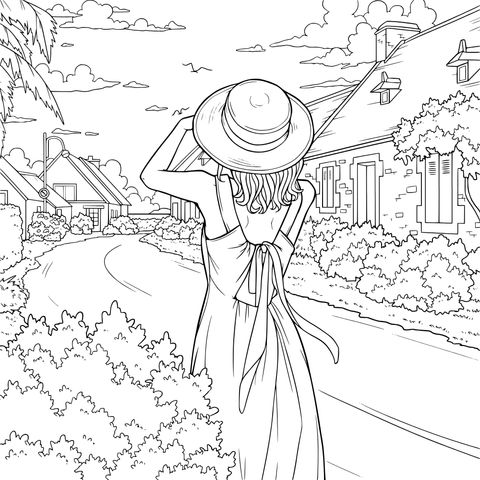 Mulher passeando por um caminho rural