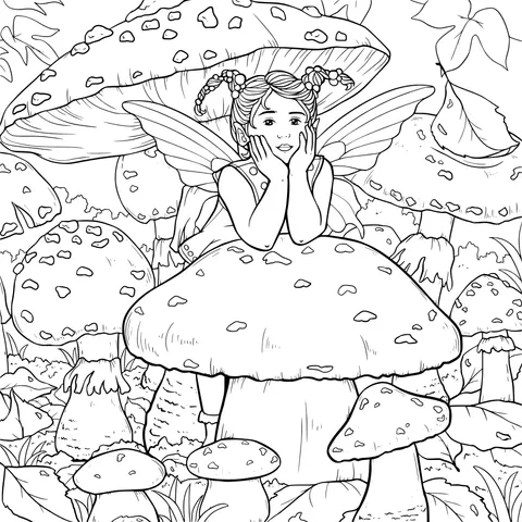 Little Fairy among Mushrooms