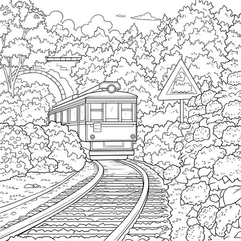 Tren Rojo viajando a través del Bosque
