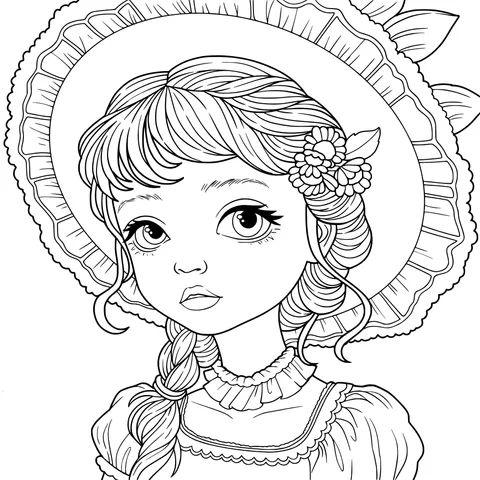 Girl with Flower Ornament and Blue Hat
