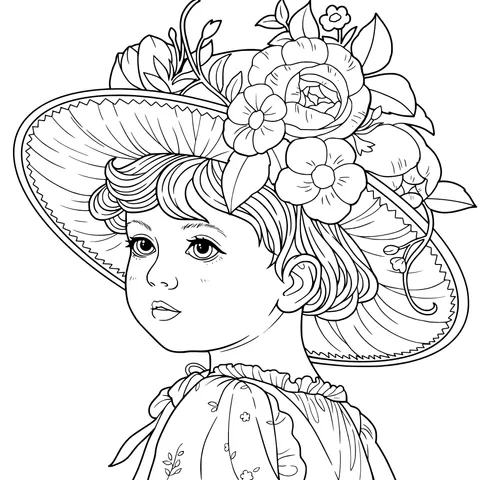 Girl with a Flower - Adorned Hat