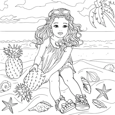 Girl with Pineapples on the Beach
