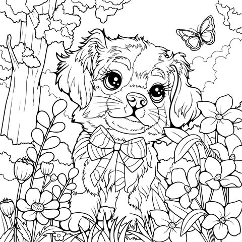 Puppy in the Flower - bed