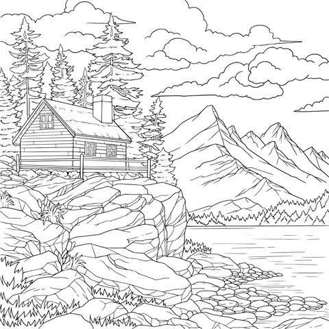 Log Cabin by the Mountain Lake