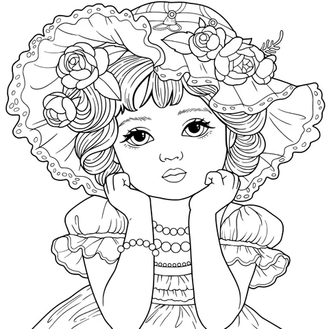 Cute Girl with Flower - adorned Hat