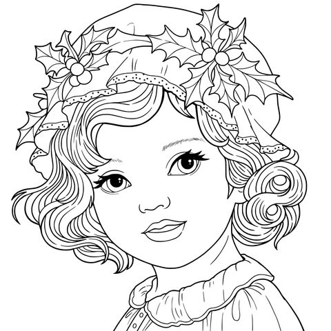 Vintage - style Girl with Wreath Coloring Page