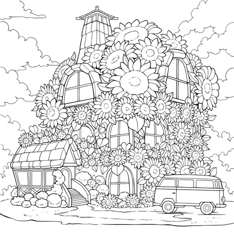 A Dreamy House Covered in Sunflowers
