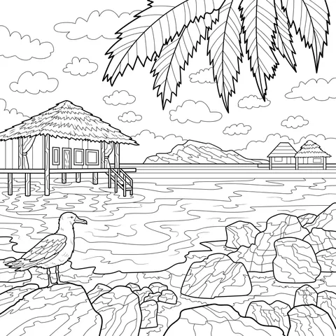 Beach Huts and Seagull