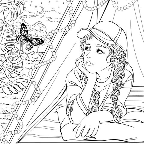 Girl Camping Comfortably