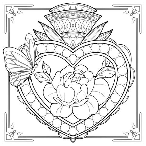 Heart - shaped Flower and Butterfly Pattern