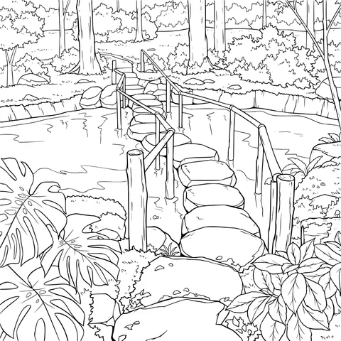 Stone - path Bridge in the Forest