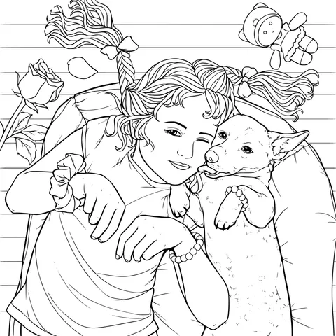 A Warm - hearted Moment between a Girl and Her Dog