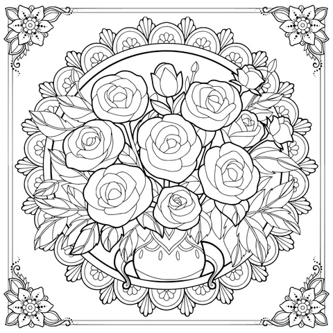 Illustrated Multicolored Roses in a Vase