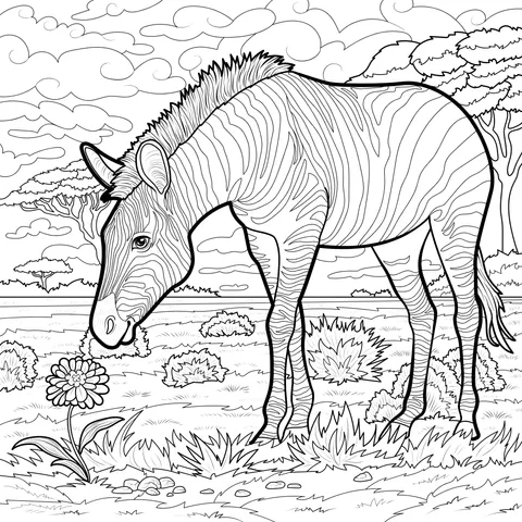 Zebra smelling a flower