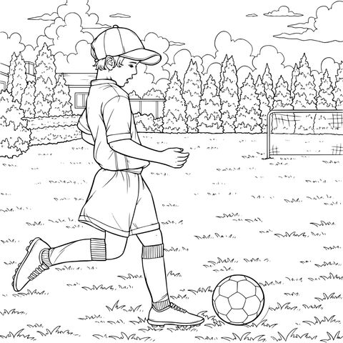Chico jugando al fútbol al aire libre