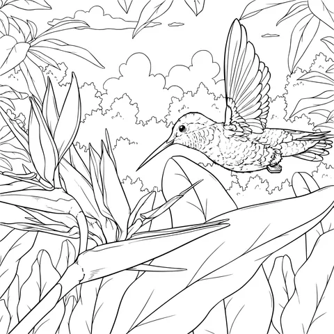 Hummingbird and Bird - of - Paradise Flower