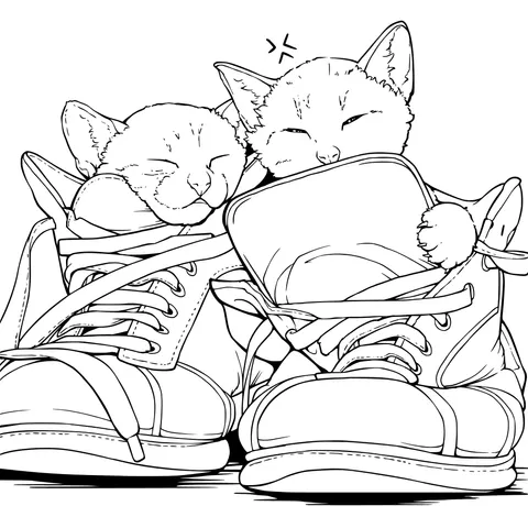 Kittens Snuggling in Shoes