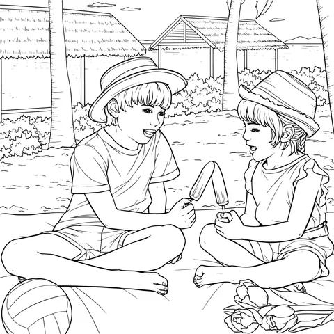 Children on the beach enjoying popsicles