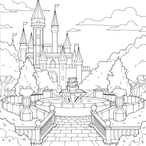 Fantasy Castle and Fountain Landscape