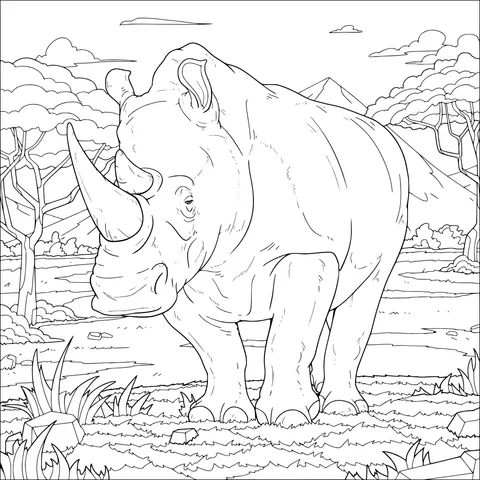 Rhino on the Grassland