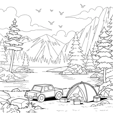 Camping by the Lakeside in the Mountains