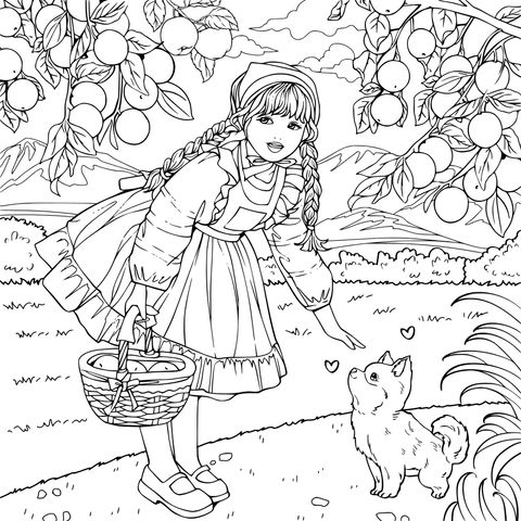 A Girl's Orchard Time with a Puppy