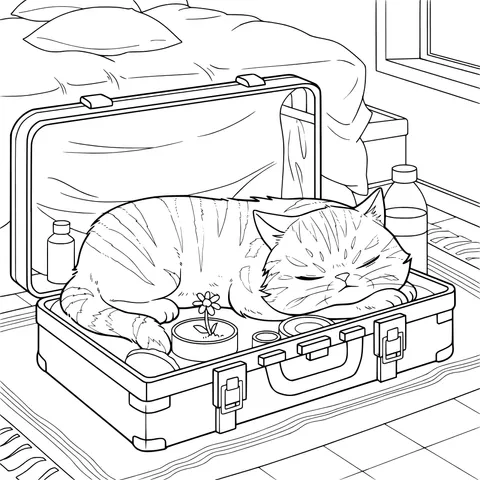 A Sleeping Cat in a Suitcase