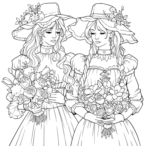 Two Ladies Holding Bouquets