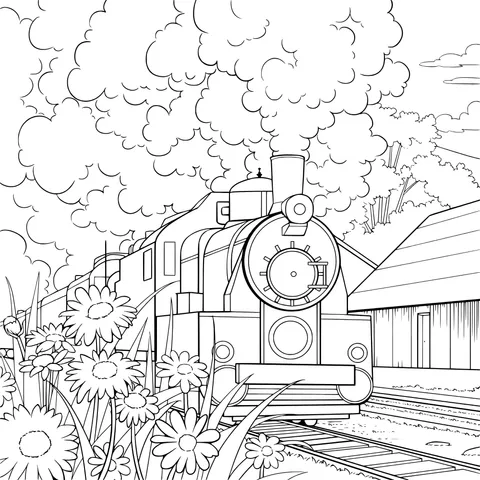 Steam Train and Daisies