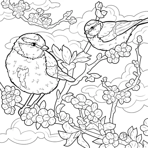Two Birds on Flowering Branches