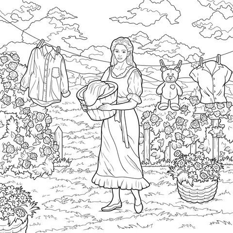 Woman hanging clothes in the garden