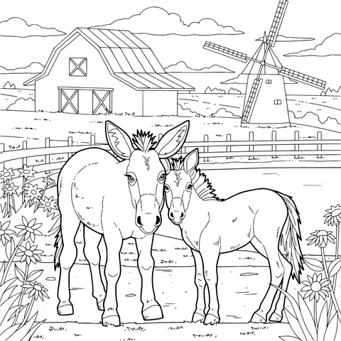 Two Donkeys on the Farm
