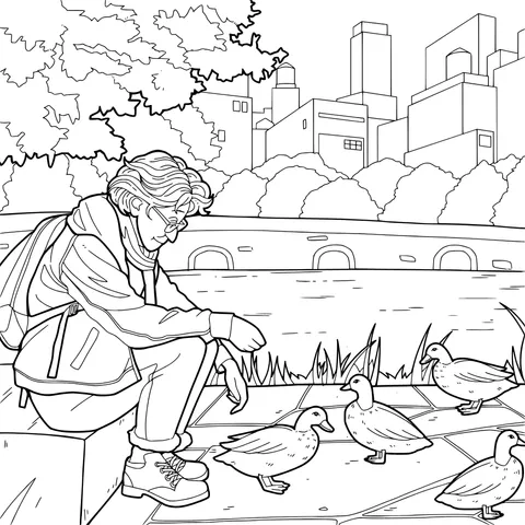 Old Man Feeding Ducks