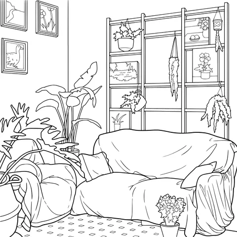 A Cozy Living Room Decorated with Green Plants
